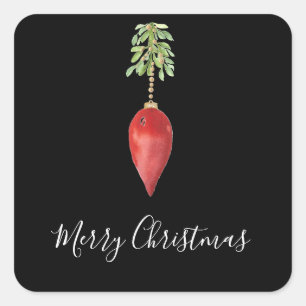 Sticker Carré Aquarelle d'origine simple Noël vert rouge