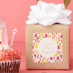 Sticker Carré Aquarelle douce été crème glacée