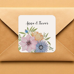 Sticker Carré Aquarelle du jardin de printemps Beige Neutre