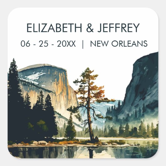 Sticker Carré Aquarelle du Mariage du parc national Yosemite (Devant)