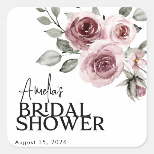 Sticker Carré Aquarelle Dusty rose Mariage Fête des mariées