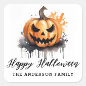 Sticker Carré Aquarelle éffrayante Jack-o-Lantern Happy Hallowee (Devant)