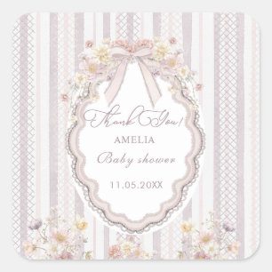 Sticker Carré Aquarelle Élégant Pastel fleur sauvage noeud dente