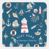 Sticker Carré Aquarelle Eléments marins Bleu (Devant)