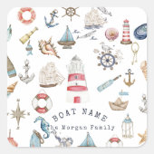 Sticker Carré Aquarelle éléments nautiques marin (Devant)