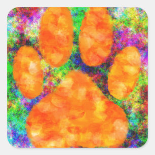 Sticker Carré Aquarelle Empreinte de patte de chien
