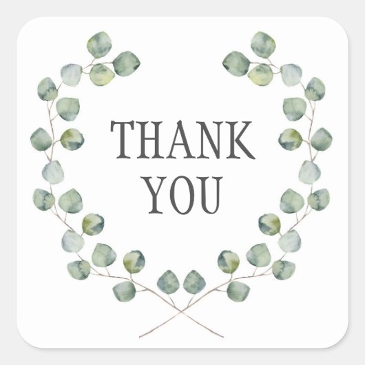 Sticker Carré Aquarelle Eucalyptus cadre feuille | Merci (Devant)