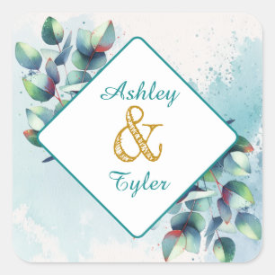 Sticker Carré Aquarelle Eucalyptus Mariage botanique