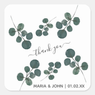 Sticker Carré Aquarelle Eucalyptus Merci vert