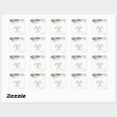 Sticker Carré Aquarelle Eucalyptus Vert Coeurs Mariage (Feuille)