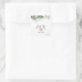Sticker Carré Aquarelle Eucalyptus Vert Coeurs Mariage (Sac)