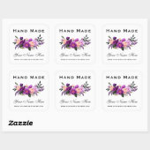 Sticker Carré Aquarelle Faite main violet violet Floral Petit (Feuille)