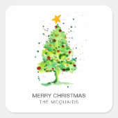 Sticker Carré Aquarelle Festive de Noël (Devant)