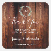 Sticker Carré Aquarelle feuille bois rustique monogramme merci (Devant)