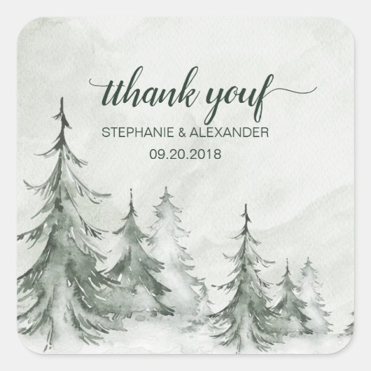 Sticker Carré Aquarelle Fir Trees Mariage d'hiver (Devant)