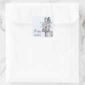 Sticker Carré Aquarelle Fleur Couronne Bunny Pâques (Sac)
