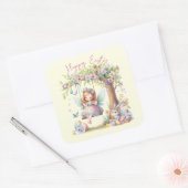 Sticker Carré Aquarelle Fleur de printemps de Pâques (Enveloppe)