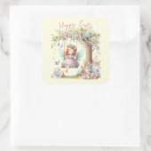 Sticker Carré Aquarelle Fleur de printemps de Pâques (Sac)