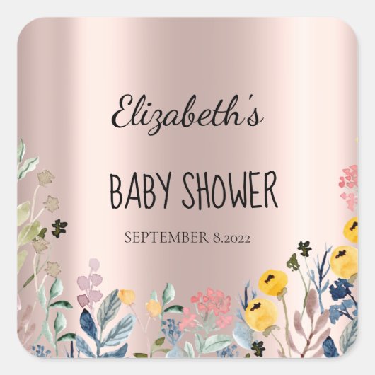 Sticker Carré Aquarelle Fleur sauvage Meadow Rose or (Devant)