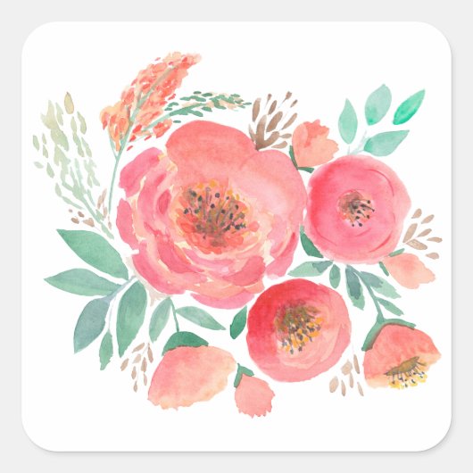 Sticker Carré Aquarelle, fleurs. (Devant)