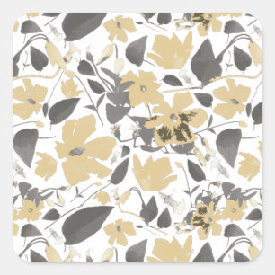 Sticker Carré Aquarelle Fleurs Clematis Jaunes Et Gris