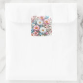 Sticker Carré Aquarelle Fleurs en pastels doux (Sac)