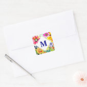 Sticker Carré Aquarelle Fleurs Monogrammes (Enveloppe)