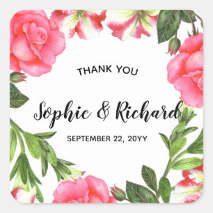 Sticker Carré Aquarelle Fleurs roses couronne circulaire