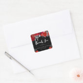 Sticker Carré Aquarelle Fleurs rouge et argent doux 16 (Enveloppe)