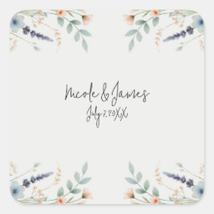 Sticker Carré Aquarelle Floral Fleur Sauvage Printemps Mariage d