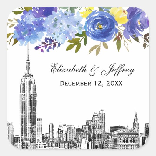 Sticker Carré Aquarelle florale bleu Etch de Skyline ESB (Devant)
