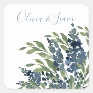 Sticker Carré Aquarelle Florale bleu foncé Mariage de script mod