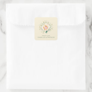Sticker Carré Aquarelle florale crème sereine