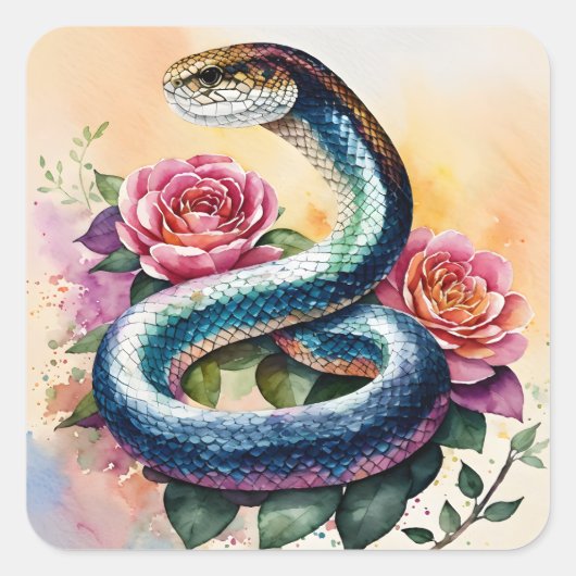 Sticker Carré Aquarelle florale de serpent (Devant)