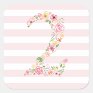Sticker Carré Aquarelle Florale Deux 2e anniversaire
