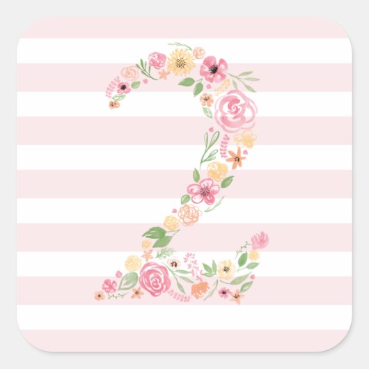 Sticker Carré Aquarelle Florale Deux 2e anniversaire (Devant)