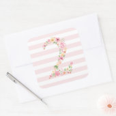Sticker Carré Aquarelle Florale Deux 2e anniversaire (Enveloppe)