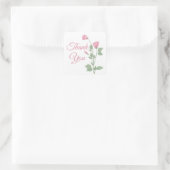 Sticker Carré Aquarelle florale Fleurs roses Merci Mariage (Sac)