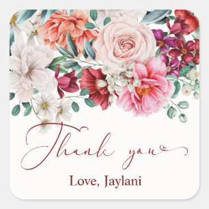 Sticker Carré Aquarelle florale floue Boho Peony Merci