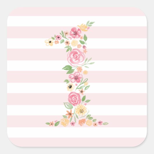 Sticker Carré Aquarelle Florale Un premier anniversaire (Devant)