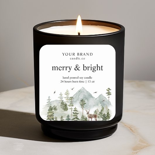 Sticker Carré "Aquarelle Forêt Arbres & Chandelle de cerfs