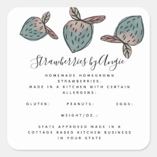Sticker Carré Aquarelle Fraise Doodle Rose Bleu Entreprise