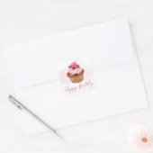 Sticker Carré Aquarelle framboise et chocolat Cupcake Anniversai (Enveloppe)