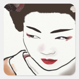 Sticker Carré Aquarelle Geisha Girl