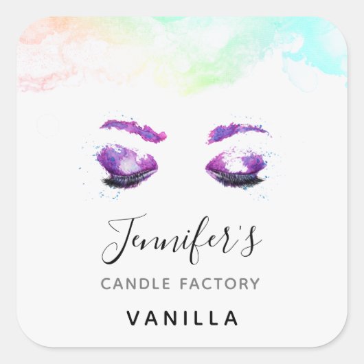 Sticker Carré Aquarelle glamour aux yeux et aux bouillons pourpr (Devant)