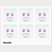 Sticker Carré Aquarelle glamour aux yeux et aux bouillons pourpr (Feuille)