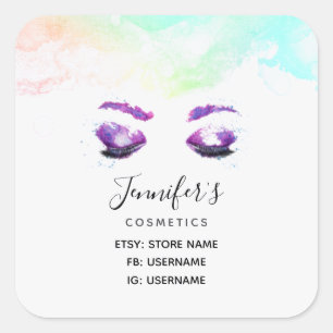 Sticker Carré Aquarelle glamour aux yeux et aux bouillons pourpr