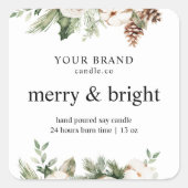 Sticker Carré "Aquarelle Hiver Pin vert Arbre et Fleurs blanches (Devant)