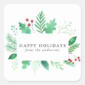 Sticker Carré Aquarelle Hiver Vacances vertes (Devant)