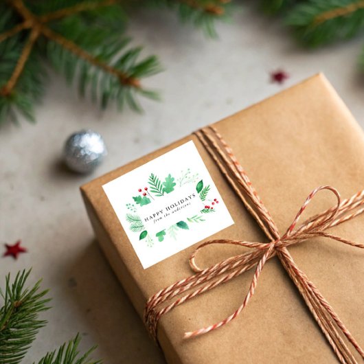 Sticker Carré Aquarelle Hiver Vacances vertes